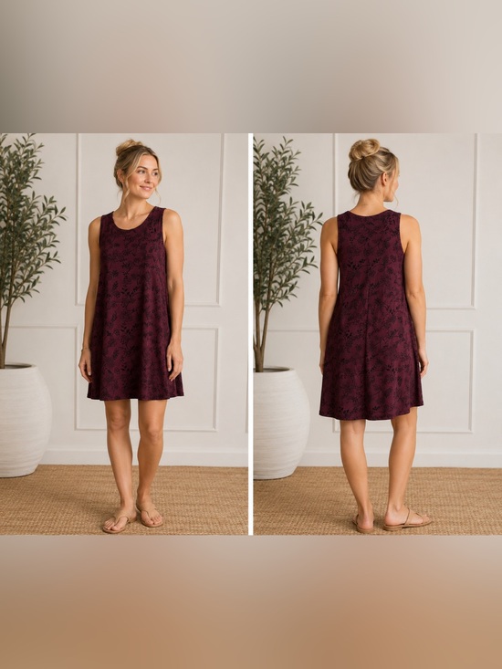 LOFT Dresses & Skirts - LOFT Floral Swing Dress XS | Burgundy Sleeveless Fit & Flare Dress